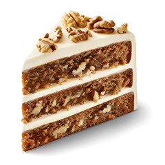 Layered Carrot Cake Slice with Cream Cheese Frosting and Walnut Topping