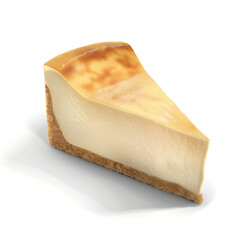 A slice of creamy cheesecake with a golden-brown top and graham cracker crust
