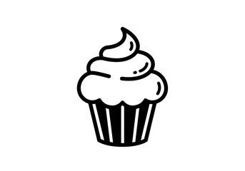 Simple line art cupcake icon with swirled frosting and striped wrapper