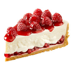 Slice of Raspberry Cheesecake with Creamy Topping and Fresh Berries