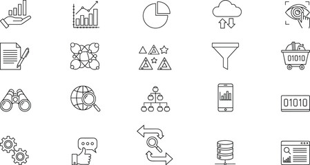 Data analytics, business intelligence, digital technology, cloud computing, mobile insights, vector icons, flat design, infographic elements, SEO-friendly, cad drawing flat vector illustration