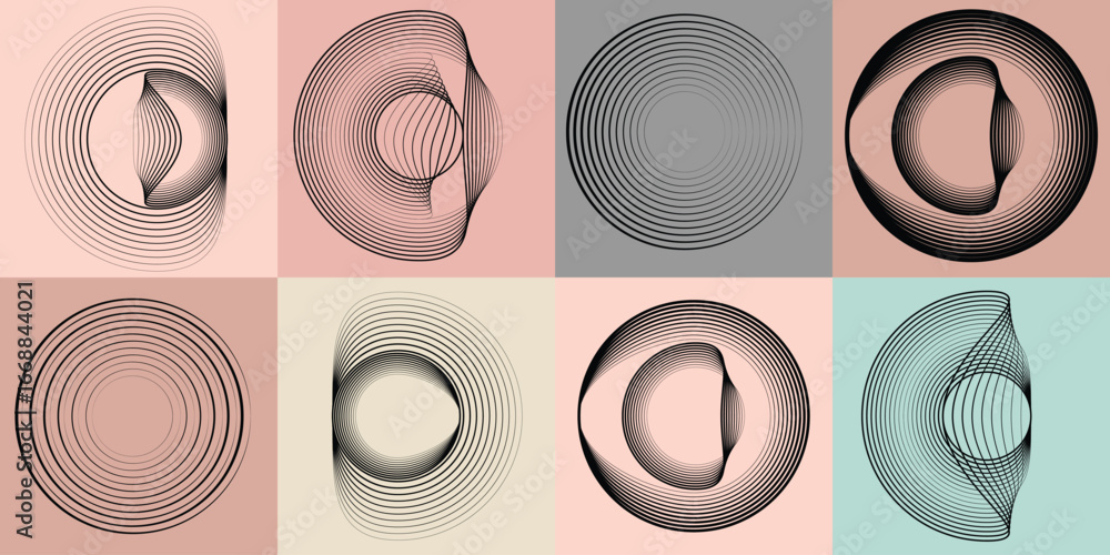 Poster lines and spirals in circle form .rotate rounded shape vector .rotating dots form a circle .rotating