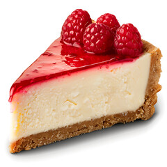Slice of Cheesecake Topped with Raspberries and Glaze