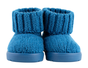 Pair of Blue Knit Children's Bootees, Isolated on Transparent Background