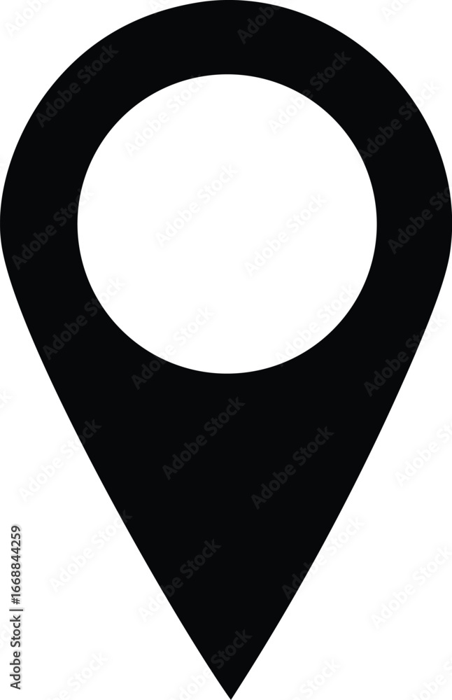 Poster simple black map pin icon for location services and navigation websites highlighting destination and