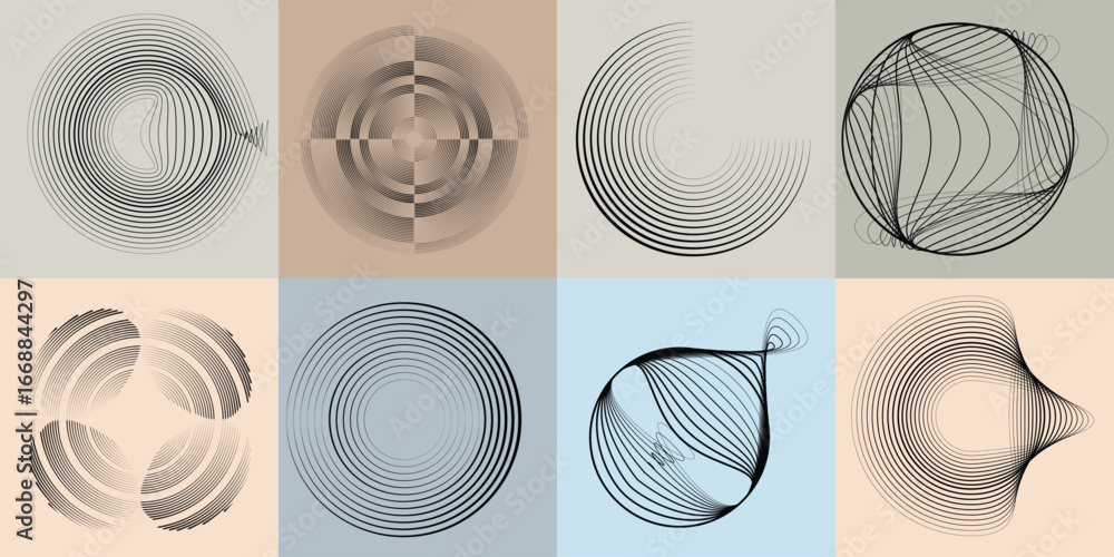Poster lines and spirals in circle form .rotate rounded shape vector .rotating dots form a circle .rotating