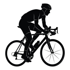 Naklejka premium Silhouette of a professional cyclist in full gear riding a road bike during a competition silhouette