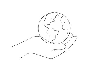 continuous one line drawing of planet earth or globule jpg on white background