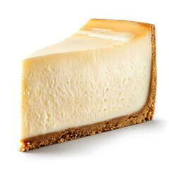 A slice of creamy cheesecake with a graham cracker crust