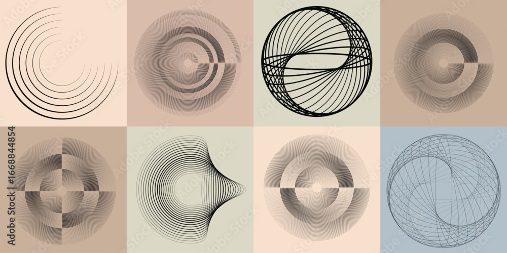 Poster lines and spirals in circle form .rotate rounded shape vector .rotating dots form a circle .rotating