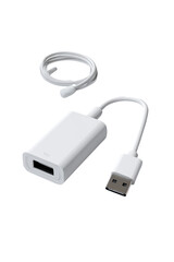 Fototapeta premium White rectangular adapter with USB and coiled cable