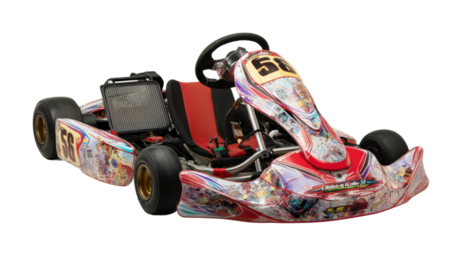 Go-kart racing event track action sports competitive environment aerial view isolated on transparent background, png