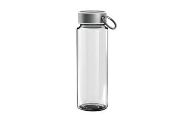 Clear plastic water bottle with a gray cap and handle