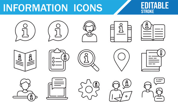 Information and Customer Service Icons, Outline Editable Vector Set