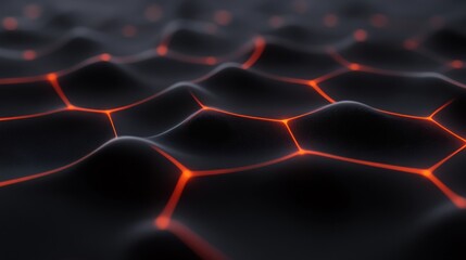 3d abstract glowing red hexagonal mesh on dark surface