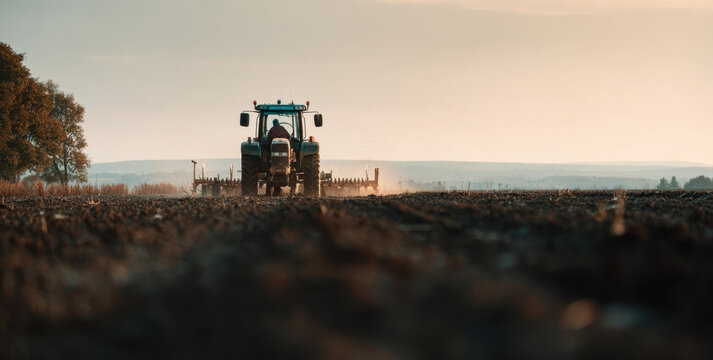 Tractor preparing the land for a new crop planting 
