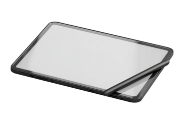 Gray tablet with stylus.  Blank screen.  3D render