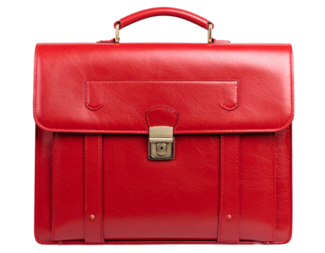 Sleek Red Leather Briefcase, Isolated on Transparent Background, Symbolizing Professional Life