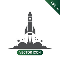 Rocket Launch Icon Spacecraft Ascending into the Sky