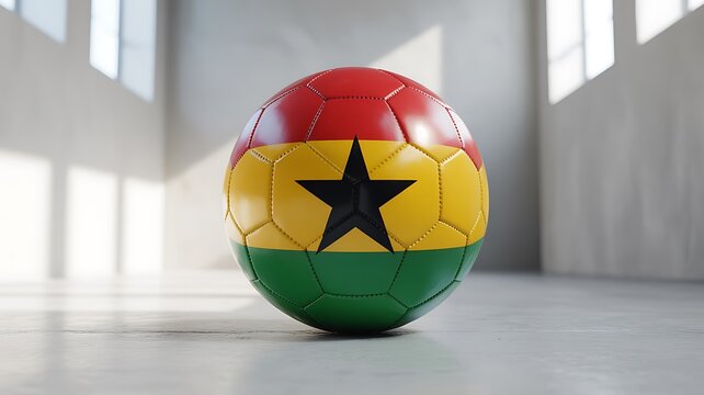 Soccer ball with Ghana flag in a bright room football