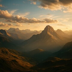 Majestic mountain peak at sunrise in tranquil landscape