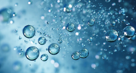 Models of hydrogen molecules floating against blue background - H2 scientific element 
