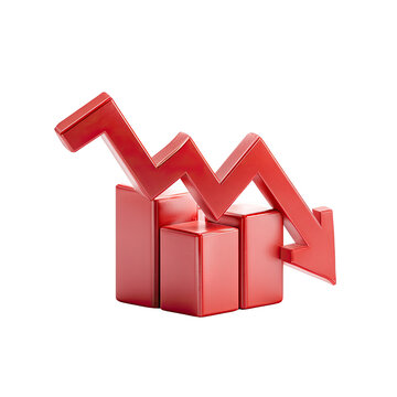 Red 3D graph shows economic decline with down arrow on black background