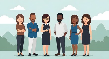 Fototapeta premium Diverse Group of Smiling Business Professionals Standing Together in a Collaborative and Inclusive Team Setting