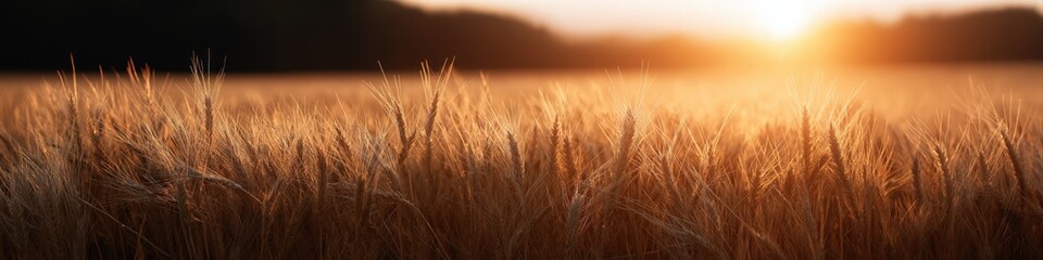 Fototapeta premium Golden wheat field at sunrise with warm sunlight and peaceful landscape