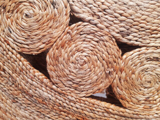 Brown color Traditional wicker surface texture pattern. Woven esparto grass background. Jute. Natural vegetable fiber handcraft.