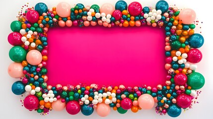 Vibrant Balloon Frame Border Pink Background Party Decoration