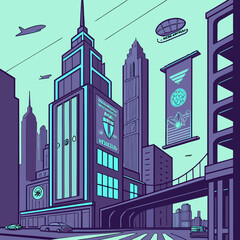 Surreal Futuristic Digital City Vector Illustration 1