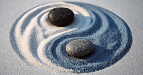 Obraz premium Yin Yang Motiv - Steine im Sand 2 