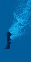 Conceptual silhouette of face with swirling blue smoke