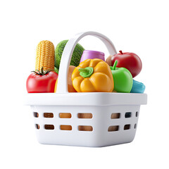 White basket overflowing with vibrant, fresh produce