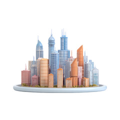 Fototapeta premium Miniature colorful city skyline, set on a small white plate