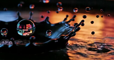 Colorful water splash with reflections in droplets - Powered by Adobe