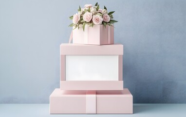 Elegant Pink Gift Boxes with Roses Mockup