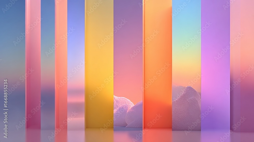 Poster a series of colorful rectangles, each with a different color, creating a vibrant and lively atmosphe
