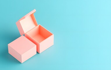 Pastel Pink Empty Gift Boxes on Blue Background Product Mockup