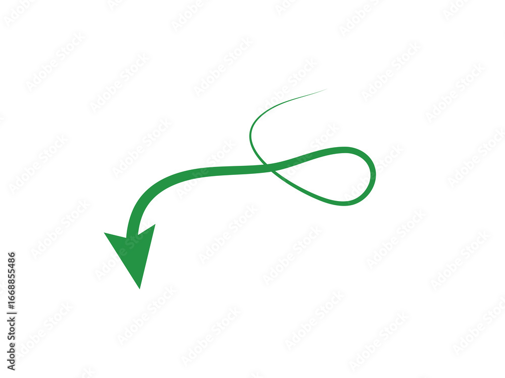 Aufkleber winding green arrow trajectory illustrating complex direction on black background with stylish graph