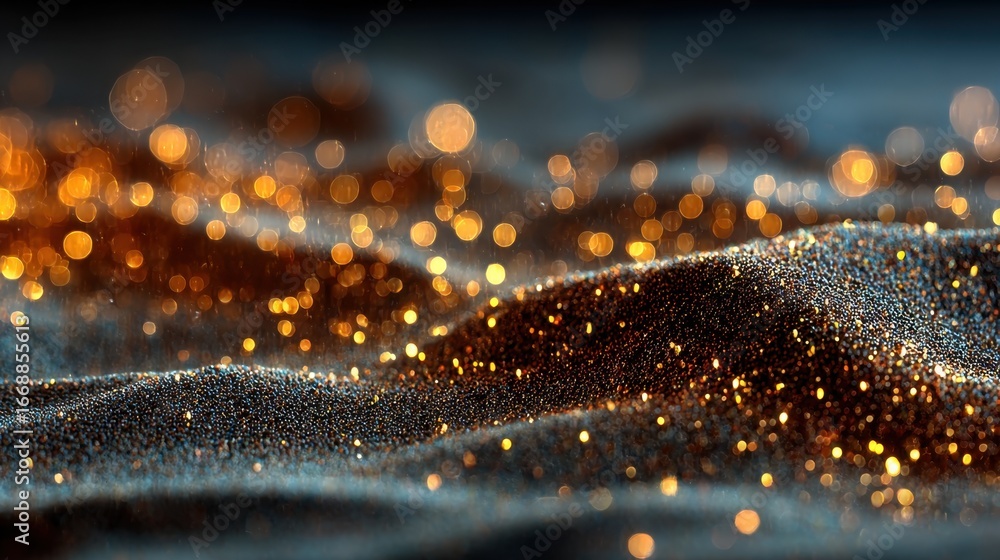 Poster a close up of a shiny, glittery surface. the surface is made up of many small, sparkling pieces that