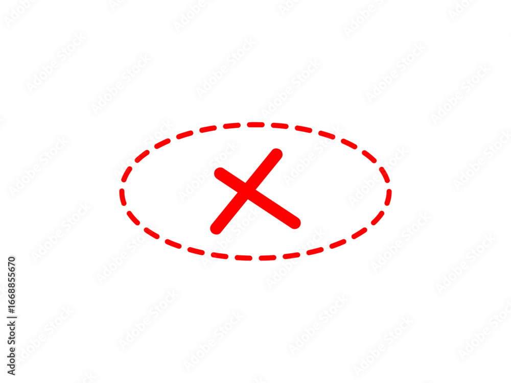 Poster a red cross symbol is enclosed within a dashed red oval on a white background.