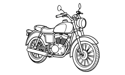 Obraz premium Royal Enfield Classic Kids silhouette and vector line art t shirt design, intricate detailed drawing, adult coloring pages, printable art for stress relief and relaxation, high-quality illustration.
