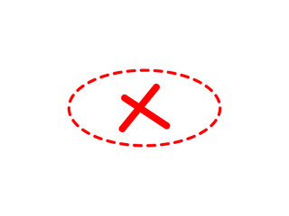 A red cross symbol is enclosed within a dashed red oval on a white background.