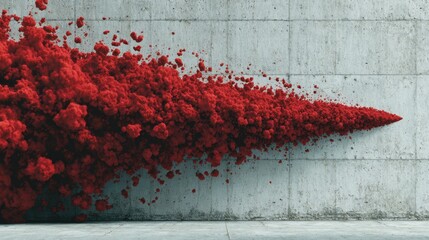 A red cloud of smoke is blowing towards a wall. The smoke is red and it looks like it's coming from a fire. Scene is intense and dramatic