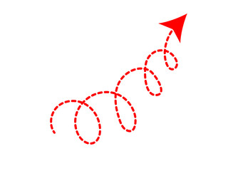 A red dashed spiral arrow pointing up, symbolizing growth, progress, and upward momentum on a white background.