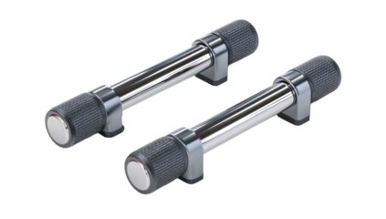 Pair of metallic cabinet handles with textured ends and silver tubes