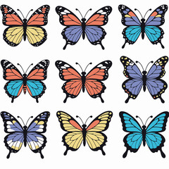 Colorful Butterfly Grid Vibrant Vector Insect Collection