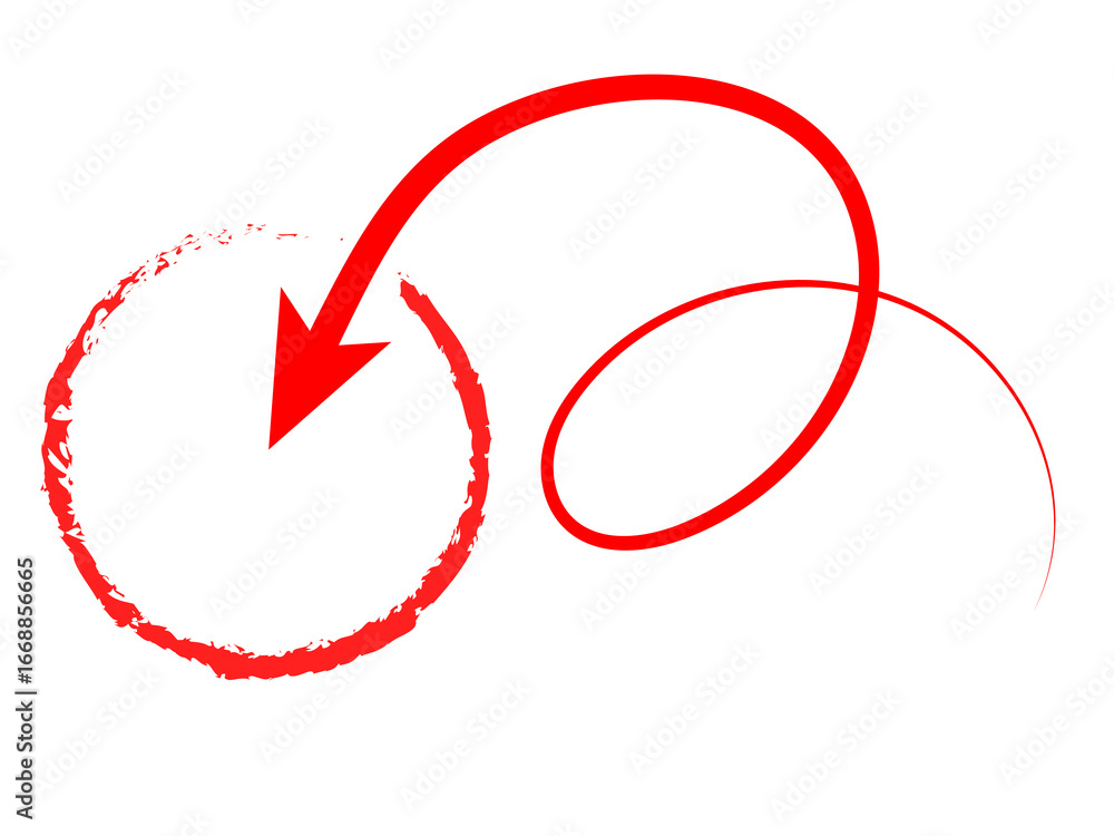 Poster conceptual red arrow trajectory leading to a circlular destination point on a solid black background